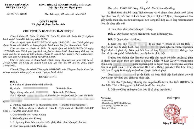 Xử phạt 15 triệu đồng một trường hợp tàng trữ pháo trái phép ở Can Lộc