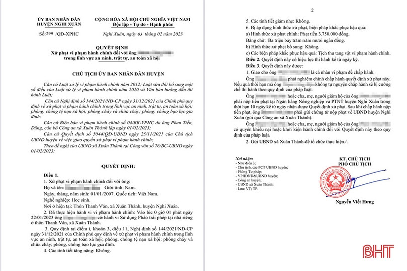 Nghi Xuân: Xử phạt 3 trường hợp tuổi vị thành niên tàng trữ, sử dụng pháo trái phép