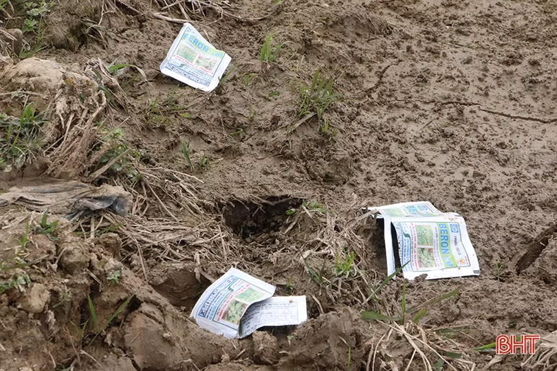 Lại “tiện đâu vứt đấy” vỏ bao thuốc BVTV trên nhiều cánh đồng ở Hà Tĩnh