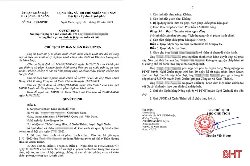 Sử dụng pháo trái phép, người đàn ông ở Nghi Xuân bị phạt 7,5 triệu đồng