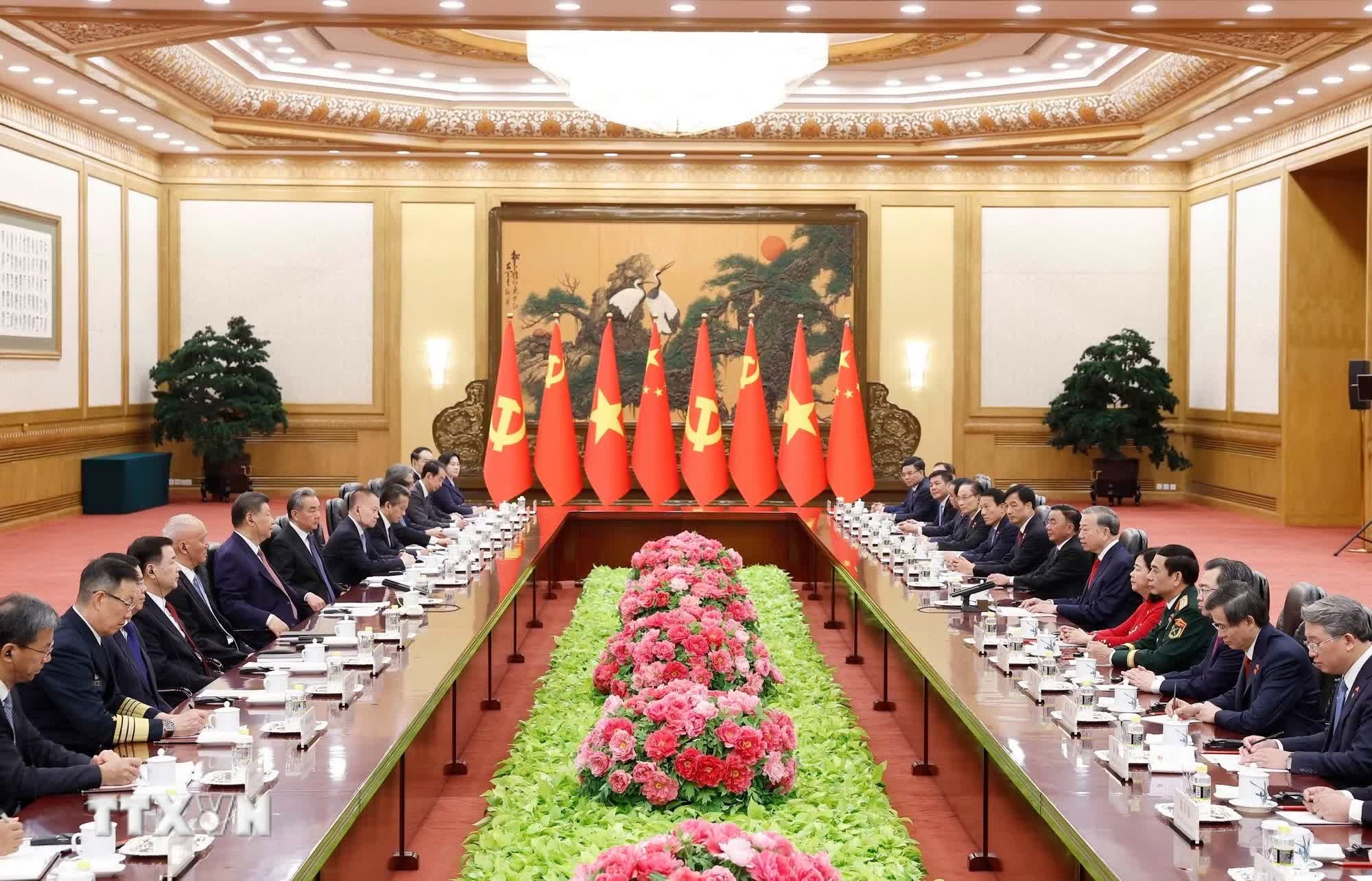Tổng Bí thư, Chủ tịch nước Tô Lâm hội đàm với Tổng Bí thư, Chủ tịch nước Trung Quốc Tập Cận Bình. (Ảnh: Thống Nhất/TTXVN)