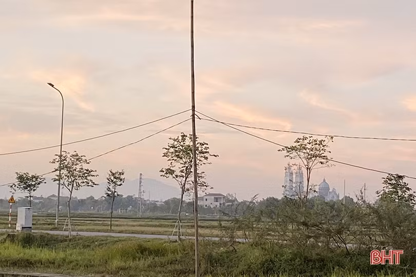 Đường điện dựng bằng cọc tre trong khu quy hoạch Đồng Xay ở TP Hà Tĩnh