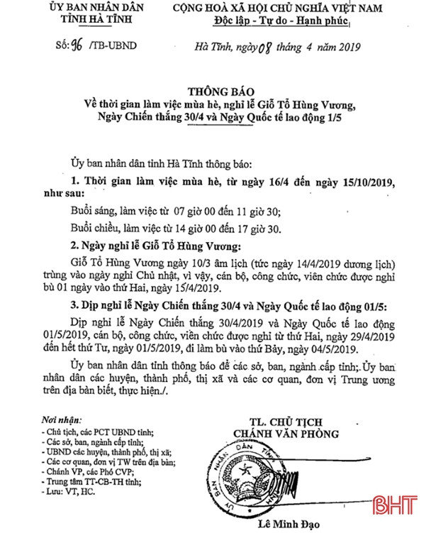 Công chức Hà Tĩnh làm việc từ 7h sau đợt nghỉ Giỗ Tổ Hùng Vương