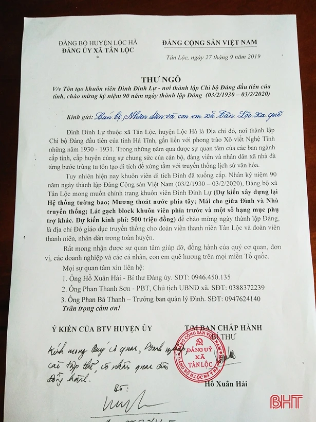 Người dân Lộc Hà góp công phục dựng nơi thành lập chi bộ Đảng đầu tiên của Hà Tĩnh