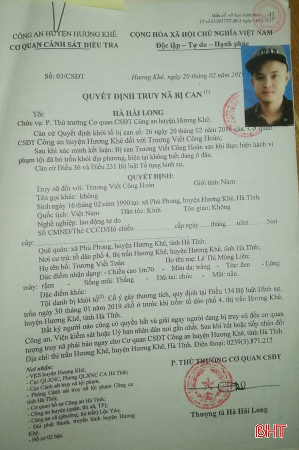 Tạm giam đối tượng chém người ở Hà Tĩnh rồi bỏ trốn ra Hà Nội