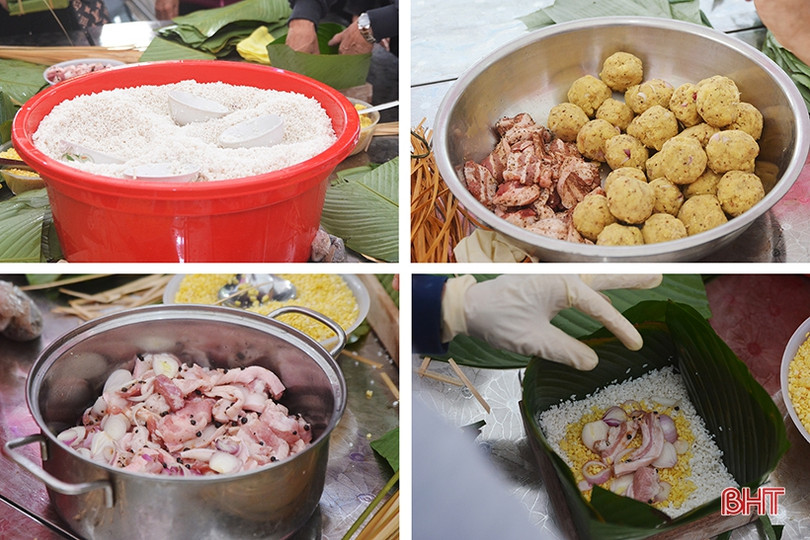 Người dân Hồng Lĩnh thi gói bánh chưng dâng Thánh tại Lễ hội đền Cả - Dinh đô quan Hoàng Mười