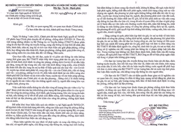 Bộ Thông tin & Truyền thông ban hành công văn xử lý tin giả về COVID-19