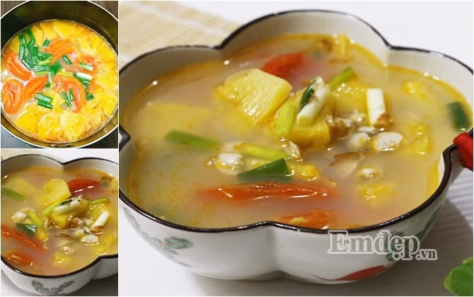 canh hen nau dua chua ngot thanh mat cho mam com gia dinh