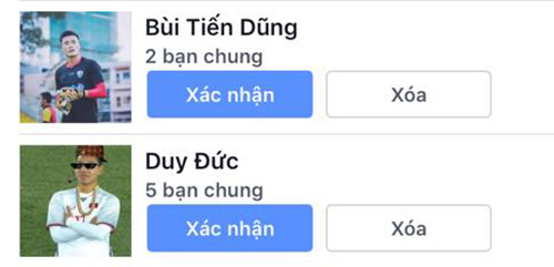 Gửi lời mời kết bạn là cách các tài khoản giả mạo tăng lượt theo dõi. facebook mao danh cau thu u23 viet nam moc len nhu nam
