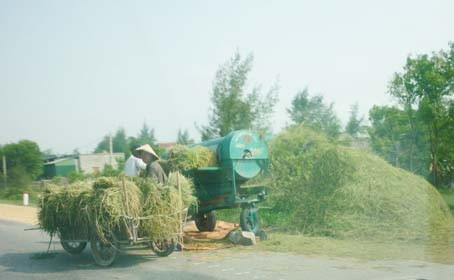 Mang luôn máy tuốt lên quốc lộ cho tiện...