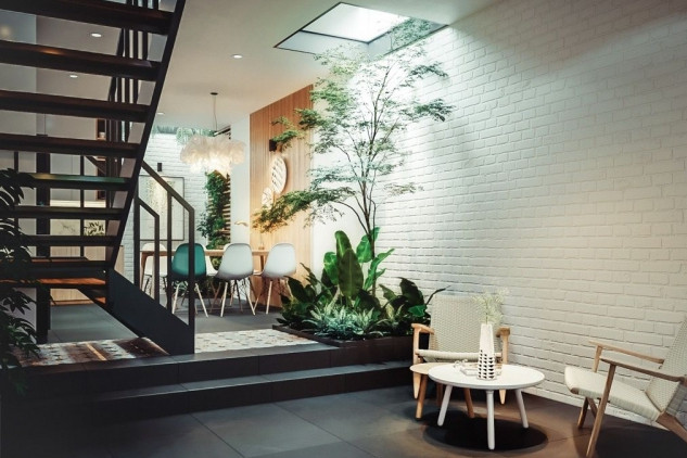 Cầu thang thép gỗ uốn lượn đi trên mặt nước - điểm nhấn độc đáo trong không gian nội thất