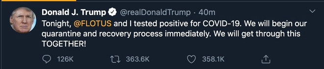 phản ứng mạng xã hội ông trump nhiễm Covid-19 ảnh 1 Mạng xã hội bùng nổ vì tin Tổng thống Trump dính Covid-19