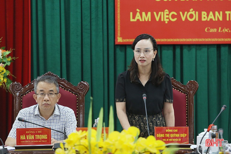 Bí thư Huyện ủy Đặng Thị Quỳnh Diệp tiếp thu ý kiến của đoàn công tác. a6-770.jpg