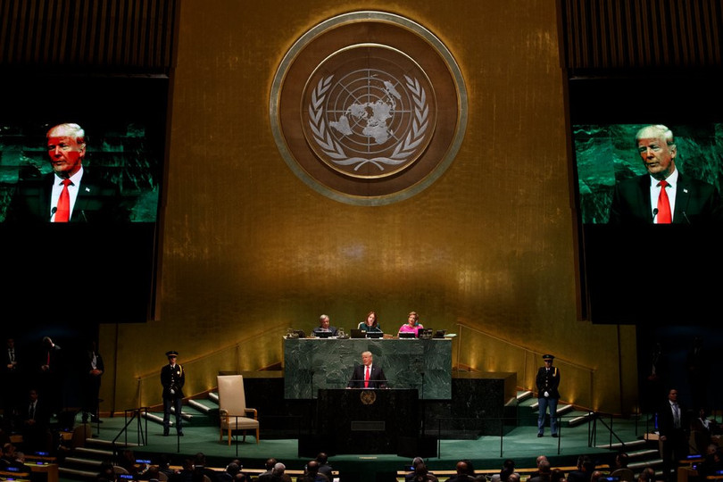 Tổng thống Mỹ Donald Trump phát biểu tại kỳ họp thường niên của Đại hội đồng Liên Hợp Quốc năm 2018. Ảnh: NYT . Chờ đợi gì ở 600 cuộc họp tại Đại hội đồng Liên Hợp Quốc