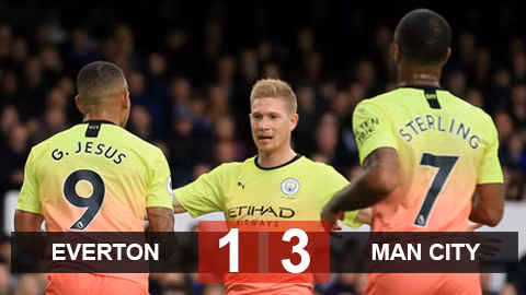 Everton 1-3 Man City: Tiếp tục đua song mã với Liverpool