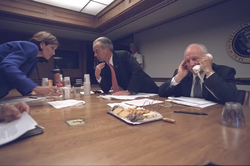 Hầm trú ẩn của Tổng thống được sử dụng khi nước Mỹ bị khủng bố ngày 11/9/2001. Ảnh: Lưu trữ Quốc gia Mỹ. Bên trong hầm trú ẩn của ông Trump