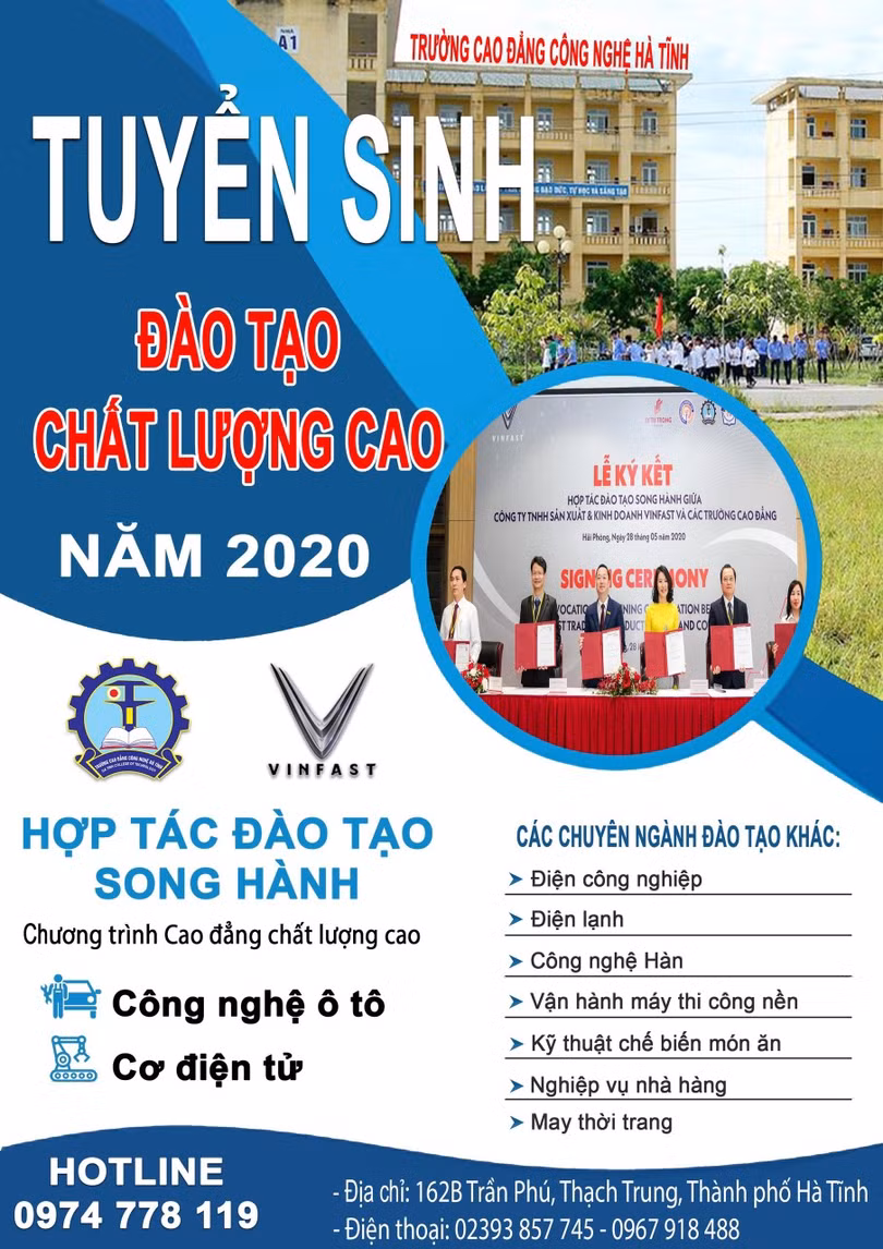 Trường Cao đẳng Công nghệ Hà Tĩnh phối hợp Vinfast tuyển sinh năm 2020