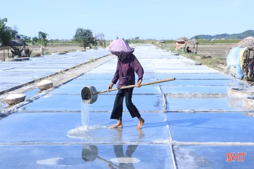 Những người “đón nắng” trên đồng muối Hà Tĩnh