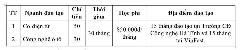 Trường Cao đẳng Công nghệ Hà Tĩnh phối hợp Vinfast tuyển sinh năm 2020 ảnh 3 Trường Cao đẳng Công nghệ Hà Tĩnh phối hợp Vinfast tuyển sinh năm 2020