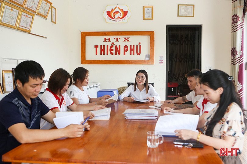 Chị Phan Thị Lý điều hành cuộc họp triển khai nhiệm vụ của HTX Thiên Phú. a9.jpg