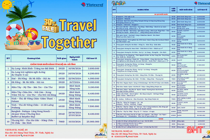 Danh sách đa dạng các tour, tuyến trong nước và quốc tế do Vietravel Nghệ An đang triển khai. a6.jpg