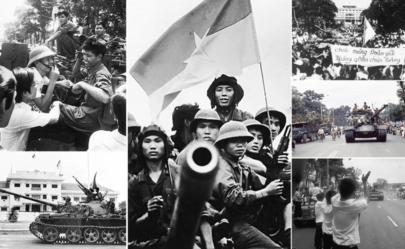 Người dân Sài Gòn đón chào đoàn Quân giải phóng trong ngày 30/4/1975. Ảnh: tư liệu.