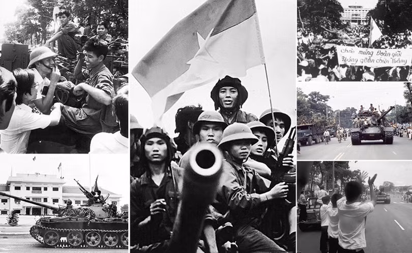 Người dân Sài Gòn đón chào đoàn Quân giải phóng trong ngày 30/4/1975. Ảnh: tư liệu.