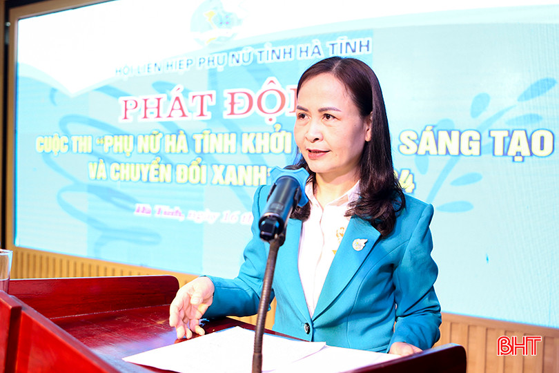 Bà Nguyễn Thị Lệ Hà - Chủ tịch Hội LHPN Hà Tĩnh phát động cuộc thi. a2.jpg