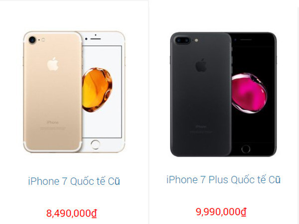 Giá iPhone 7, 7 Plus xuống khá thấp thời gian gần đây. Ảnh chụp màn hình. iphone 7 va 7 plus tiep tuc giam gia sau tai viet nam