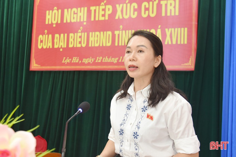 Đại biểu Đào Thị Anh Nga - Trưởng ban Văn hóa - Xã hội HĐND tỉnh báo cáo trước cử tri.