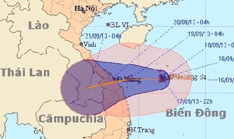 Đường đi bão số 8. Bão dự báo sẽ đổ bộ miền Trung (Ảnh: NCHMF)