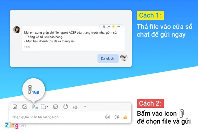 Zalo hỗ trợ gửi trực tiếp tài liệu, clip dung lượng 1 GB