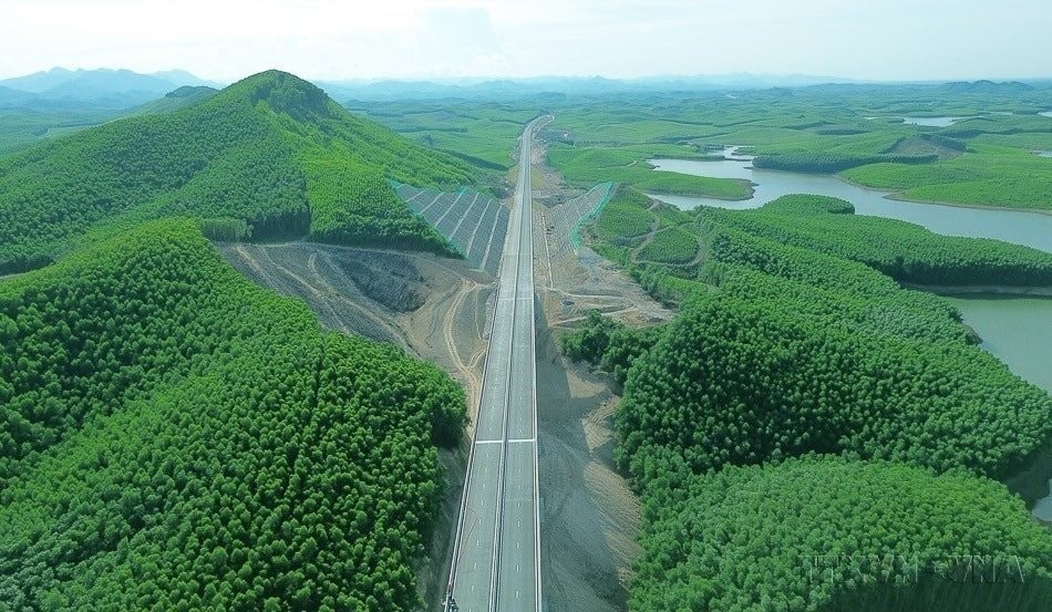 Cao tốc Vạn Ninh-Cam Lộ xuyên qua cánh rừng. (Ảnh: Quốc Khánh/TTXVN)