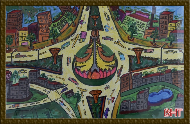 Thị xã dưới chân núi Hồng qua nét vẽ trẻ thơ