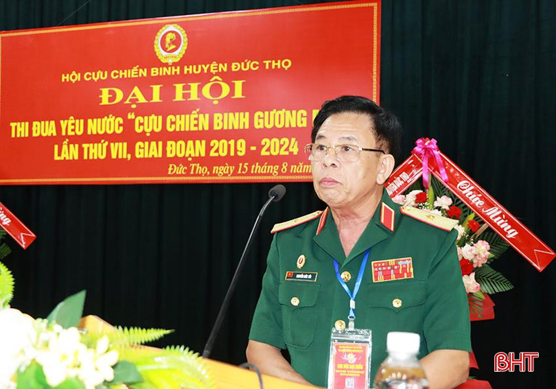 Chủ tịch Hội Cựu Chiến binh tỉnh Nguyễn Đức Tới phát biểu tại đại hội. A3.jpg