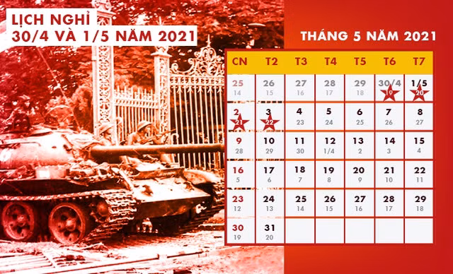 Lịch nghỉ Giỗ Tổ Hùng Vương, Ngày Chiến thắng 30/4 và Quốc tế Lao động 1/5