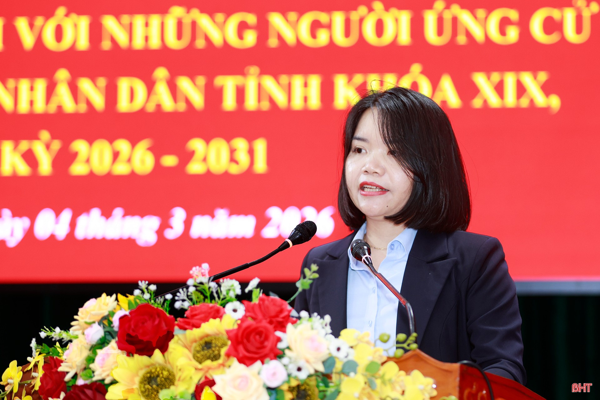 Bà Nguyễn Thị Thanh Hải - Ủy viên Ban Chấp hành Đảng bộ phường, Phó trưởng Ban Xây dựng Đảng phường Sông Trí trình bày chương trình hành động