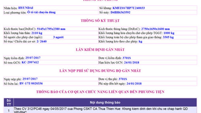 cuc dang kiem cung cap trang web tra cuu phat nguoi