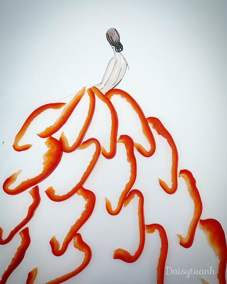 Độc đáo những bộ váy dạ hội lộng lẫy làm từ rau củ đơn giản trong bếp