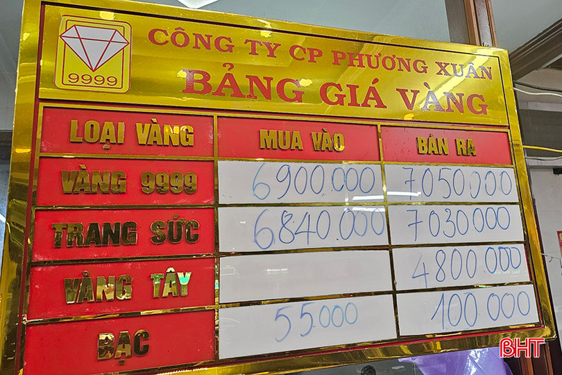 Giá vàng tại Hà Tĩnh cuối chiều 10/3 được niêm yết 7.050.000 đồng/chỉ bán ra và 6.900.000 đồng/chỉ mua vào. 2.jpg