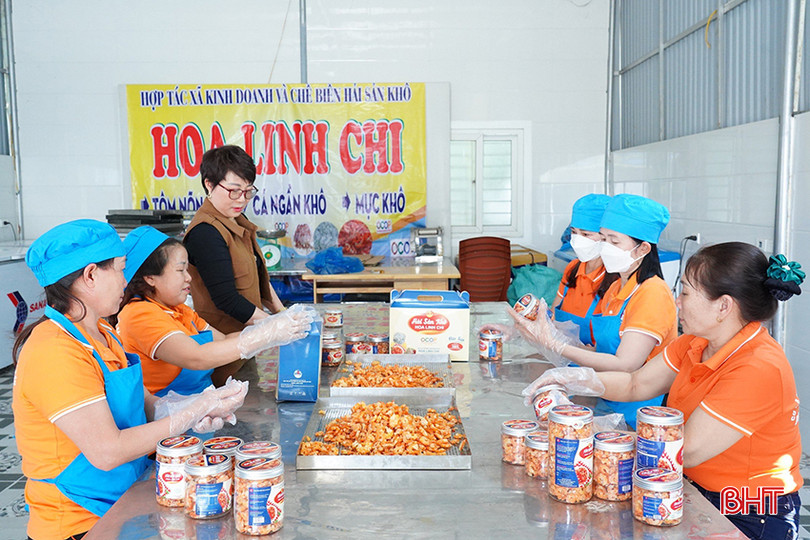Tháng sau tết, HTX Chế biến và kinh doanh hải sản Hoa Linh Chi tiêu thụ lượng hàng hóa tăng hơn 30% so với ngày thường. 2.jpg