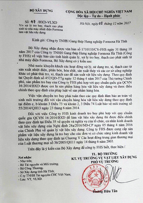 tro bay cua formosa ha tinh la san pham hang hoa vat lieu xay dung