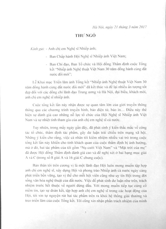 chu tich hoi nghe si nhiep anh xin rut giai thuong sau khi bi to