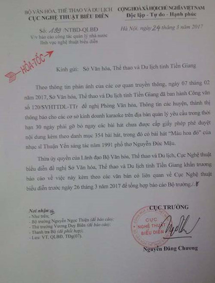 cuc nghe thuat bieu dien len tieng viec ca khuc mau hoa do bi tam dung luu hanh