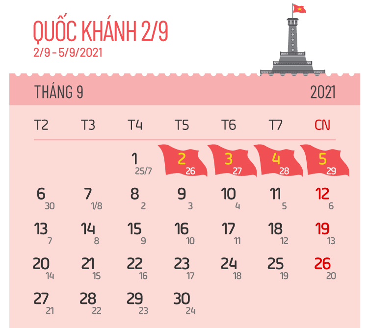 Các ngày nghỉ lễ năm 2021