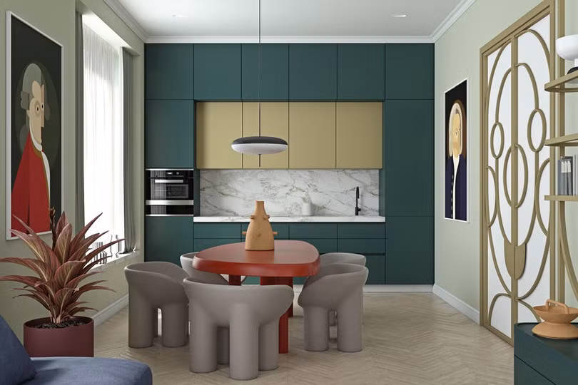 Những mẫu phòng ăn “mát mắt” nhờ sự sáng tạo với màu xanh