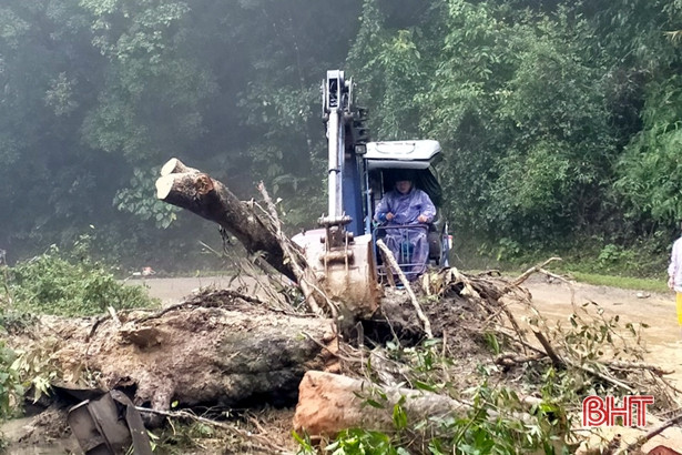 Kịp thời giải phóng cây đổ, QL 8A thông tuyến trở lại