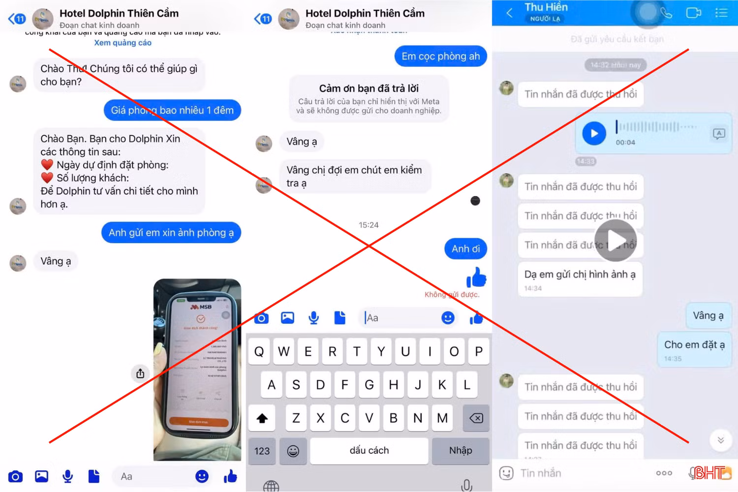 Sau khi anh L.V.B chuyển khoản đặt cọc, các đối tượng nhanh chóng chặn liên lạc, gỡ các tin nhắn trao đổi trước đó.