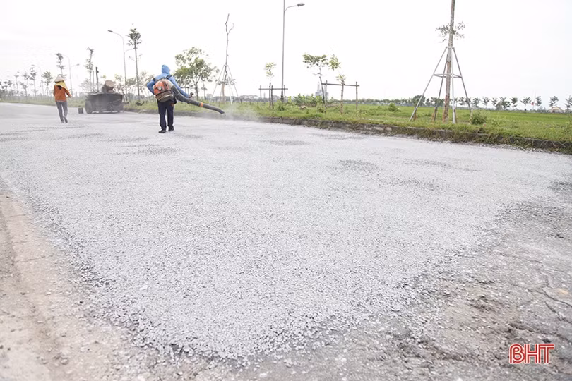 Dắm vá, trồng mới cây xanh trên đường Ngô Quyền ở TP Hà Tĩnh 