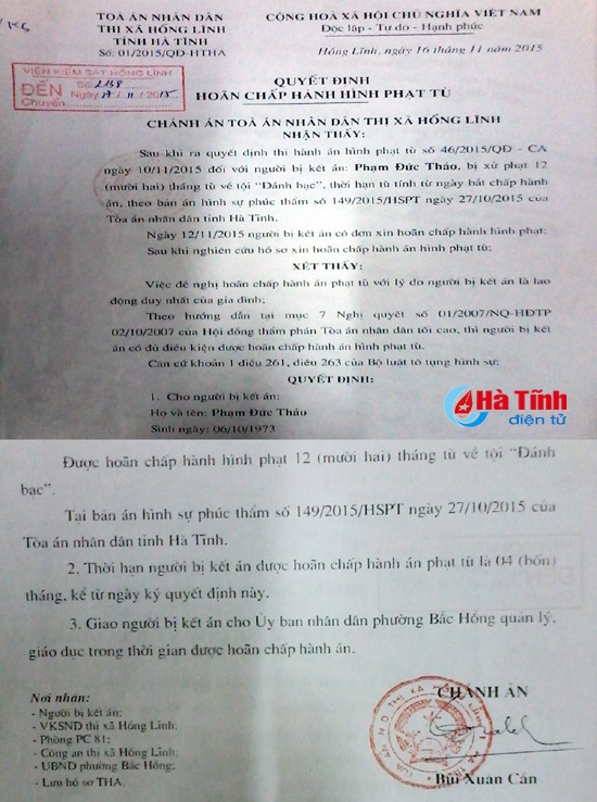 Chánh án TAND thị xã Hồng Lĩnh bất tuân luật pháp?! ảnh 2 Chánh án TAND thị xã Hồng Lĩnh bất tuân luật pháp?! ảnh 2